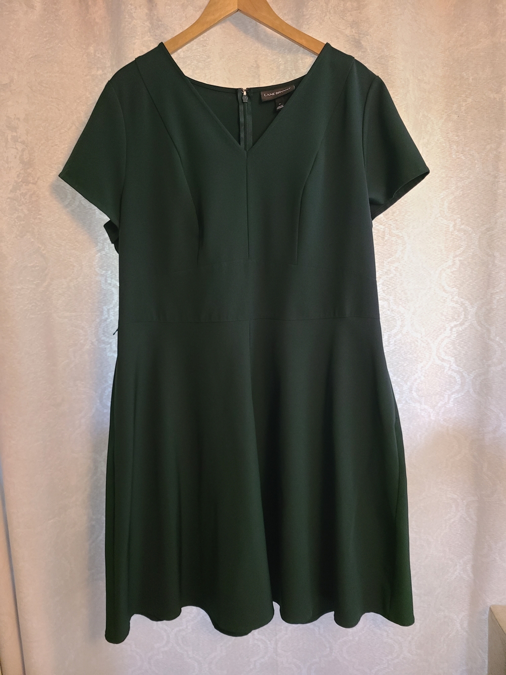 Lane Bryant Deep Green V‑Neck Fit & Flare Dress
